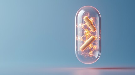 Futuristic Capsule Containing Bright Energy and Molecular Structures