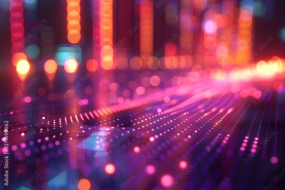 Poster abstract vibrant digital background with colorful lights and bokeh effect creating a dynamic atmosph