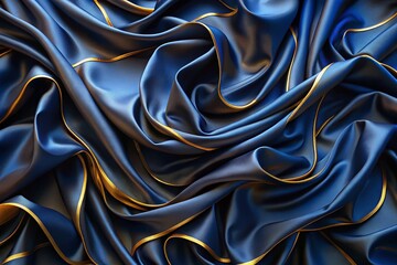 Obraz premium Abstract Dark Blue Fabric with Flowing Gold Lines - Drone Aerial View