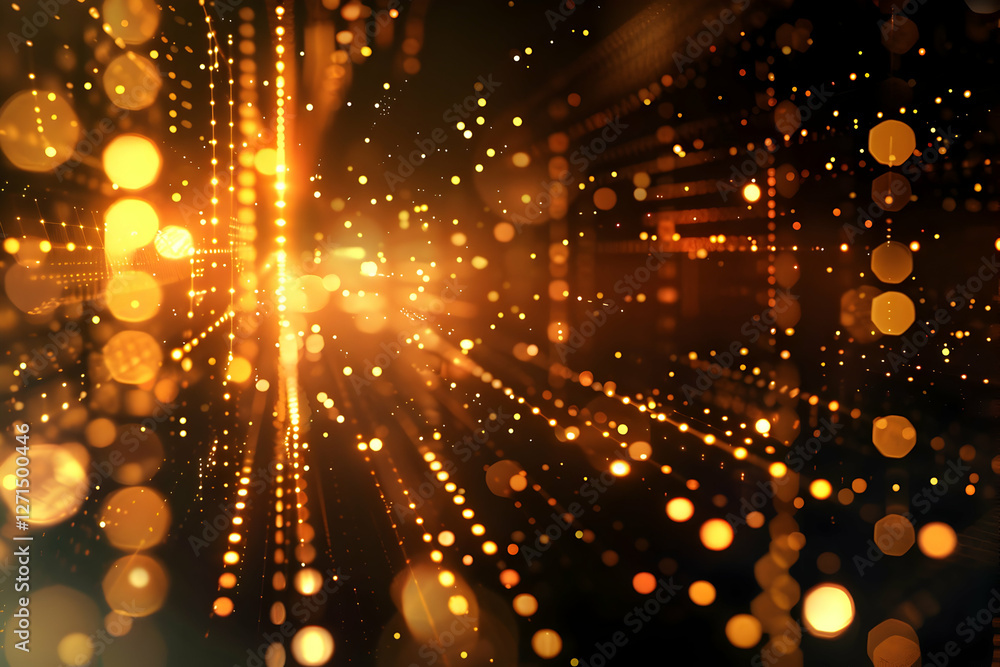 Poster abstract golden light streaks with bokeh effect creating a dynamic background atmosphere