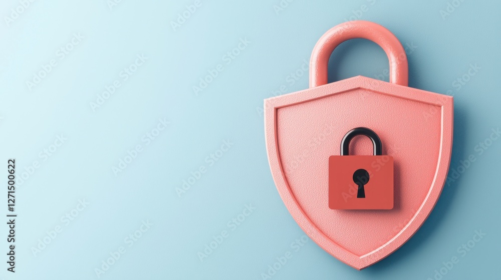 Poster secure lock and shield symbolizing trust and cyber protection