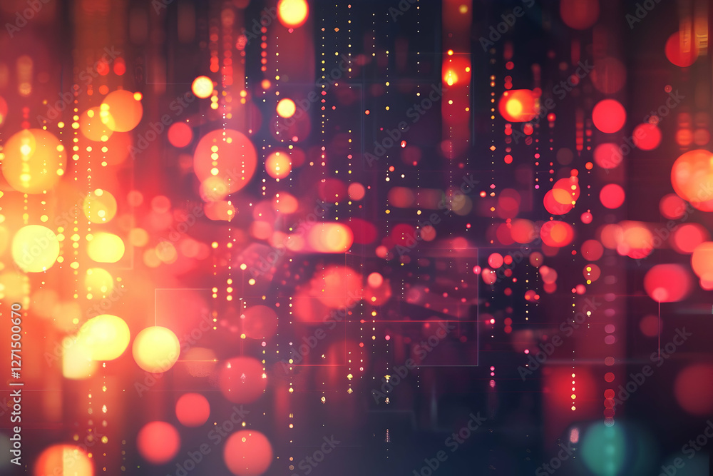 Poster abstract visual of colorful light bokeh and digital patterns creating a vibrant background