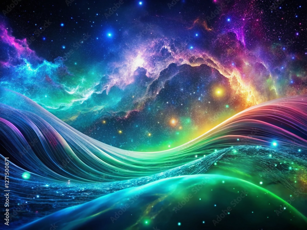 Poster abstract digital data wave cosmic background - generative ai stock photo