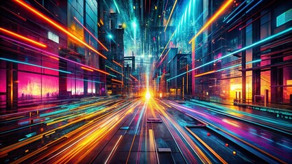 Fototapeta premium Abstract Digital Background: Colorful Light Trails & Numbers - Urban Exploration Photography
