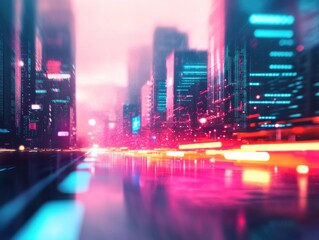 Obraz premium Cyberpunk Urban City with Futuristic Neon Glow