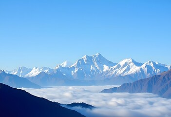 high mountains with snow and dramatic beautiful cloudy sky
