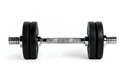 Fototapeta premium Black Dumbbell with Metal Bar on White Background