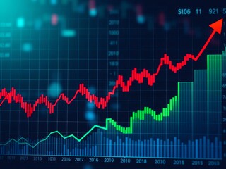 Financial graph drawings superimposed on desk with open notebook background, depicting concept of forex trading and analysis, economy, data, growth
