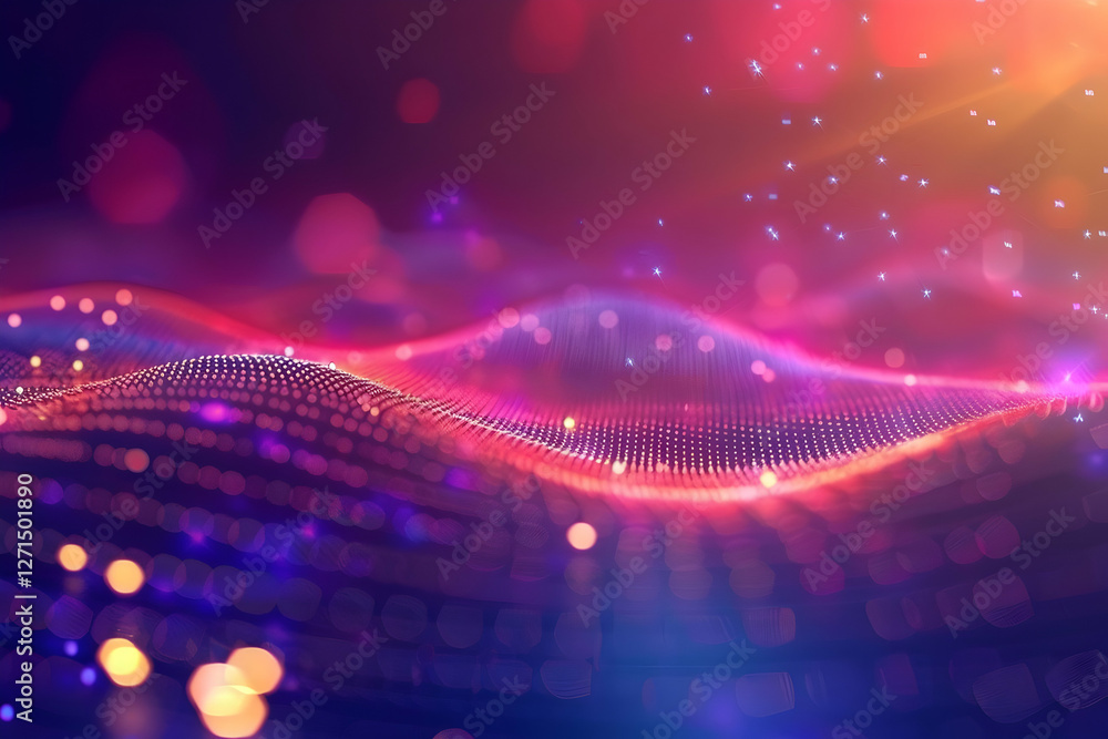 Poster vibrant abstract wave pattern with glowing particles and light effects in a digital space