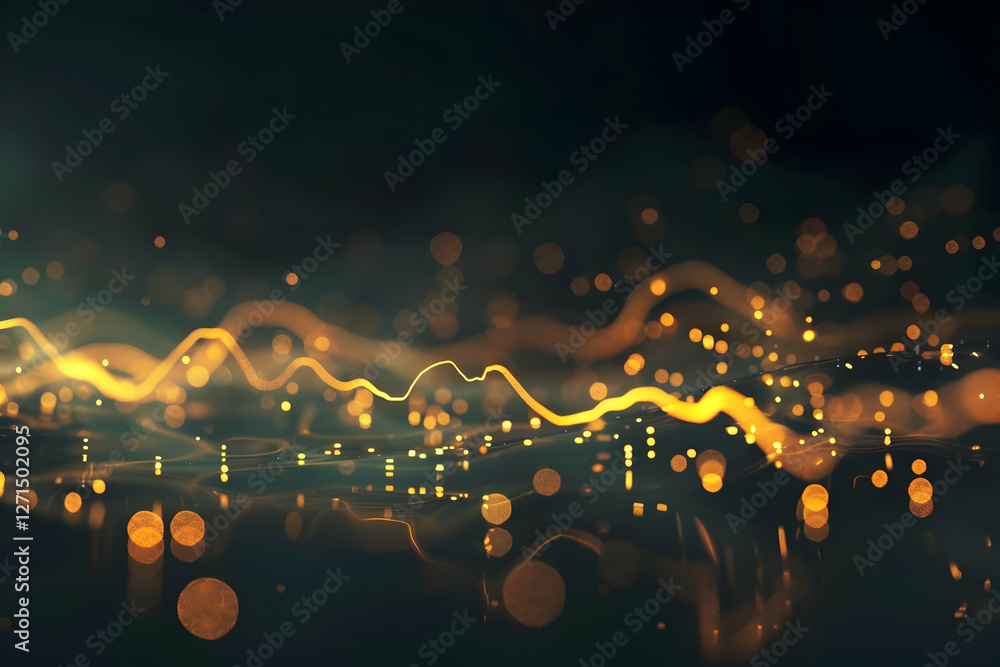 Poster abstract representation of glowing particles and waves creating a vibrant visual effect at night