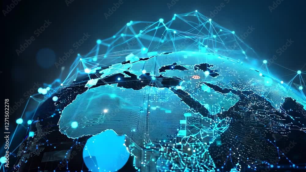 Wall mural digital global network connecting people through technology visual