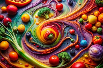 Abstract Food Photography: Vibrant Colors & Swirling Textures
