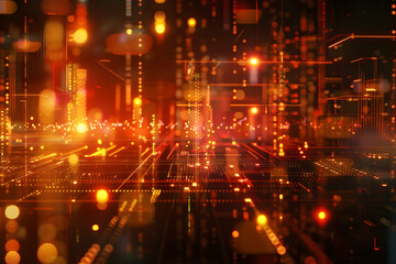 Fototapeta premium Abstract representation of a vibrant digital landscape with glowing lights and data streams