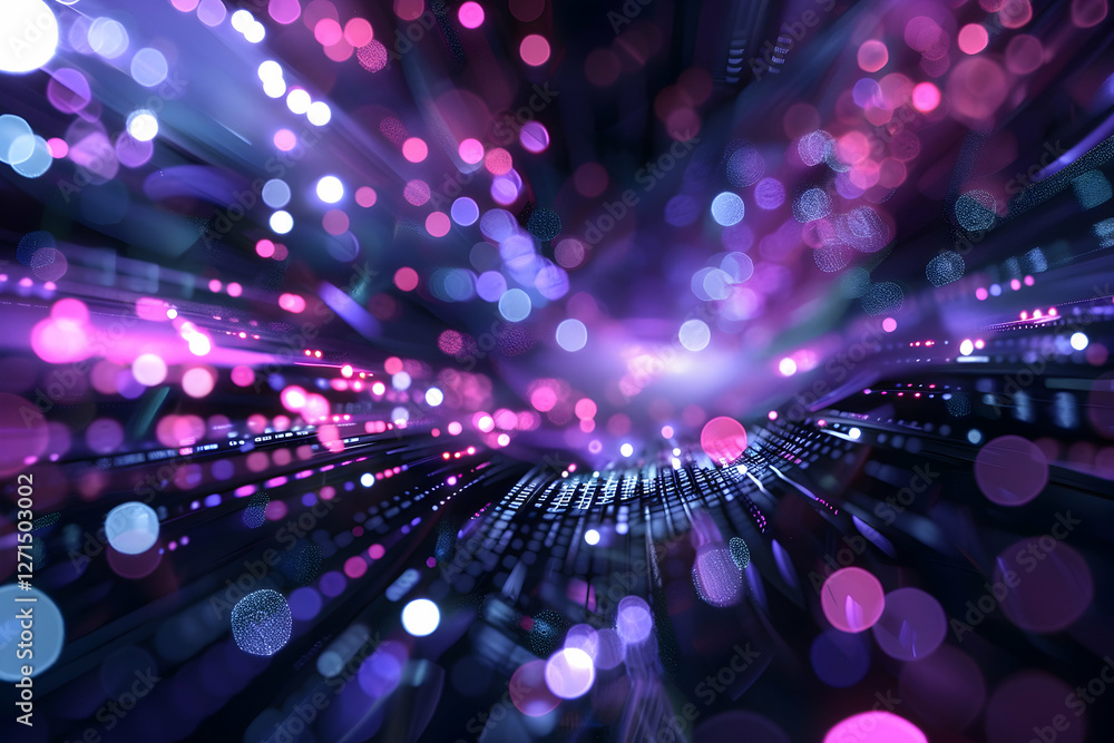 Aufkleber abstract representation of vibrant digital light trails and bokeh effects in a dark space