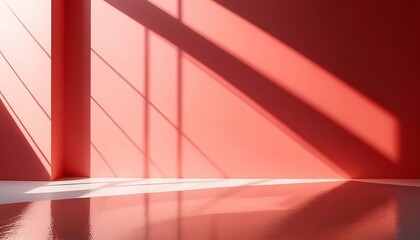Fototapeta premium Coral Dreamscape, Minimalist Interior with Sunlight and Shadow Play