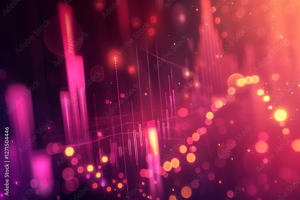 Poster abstract colorful digital sound wave visualization with vibrant bokeh lights in background