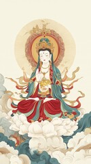 Obraz premium Serene figure of Avalokiteshvara amidst clouds