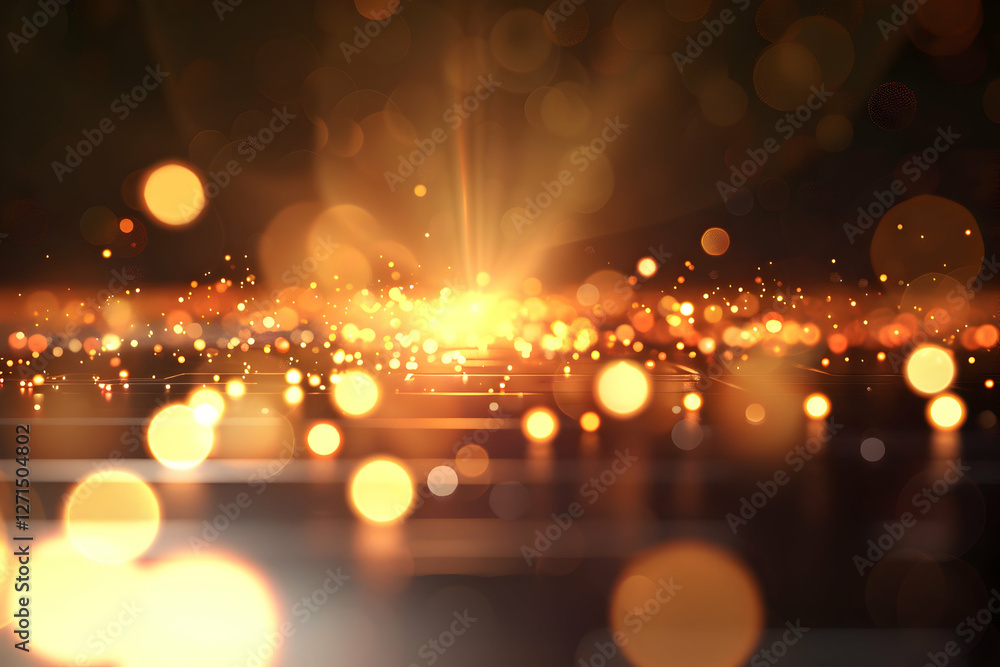 Poster glowing particles illuminate a dark space, creating a magical atmosphere with blurred lights
