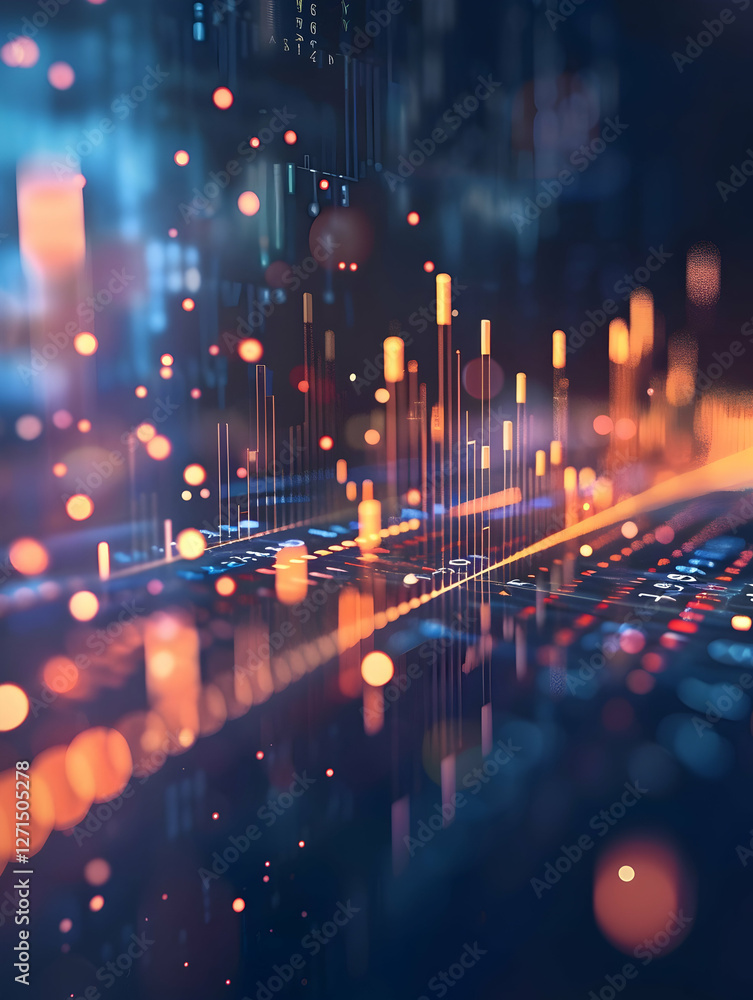 Poster abstract digital visualization of data analysis with vibrant colors and glowing elements