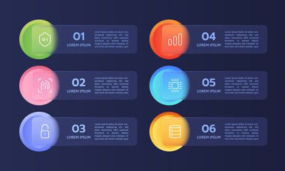 Horizontal Infographic Template for Business Presentation with Modern Glassmorphism Design for Web Interfaces Marketing Brochure or Technology Report with Circle Vector Abstract Graphic Background