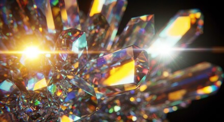 Sparkling Crystals: A close-up view of radiant crystals in a dazzling display of light and color. The intricate facets and edges of each crystal reflect and refract light.