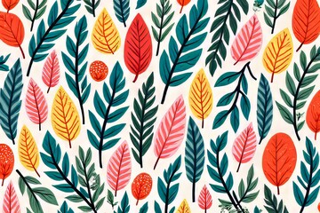 Fototapeta premium Colorful Botanical Leaf Pattern Design for Wallpaper or Fabric