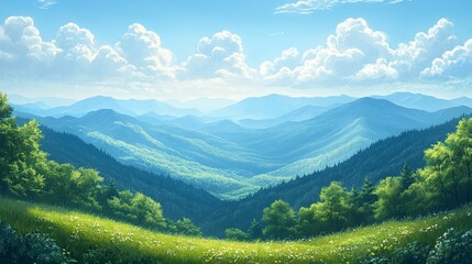 Naklejka premium hill and adverture background,illustration --ar 16:9 --stylize 450 --v 6.1 Job ID: 17393f78-6d56-4375-921f-5e263bb30263