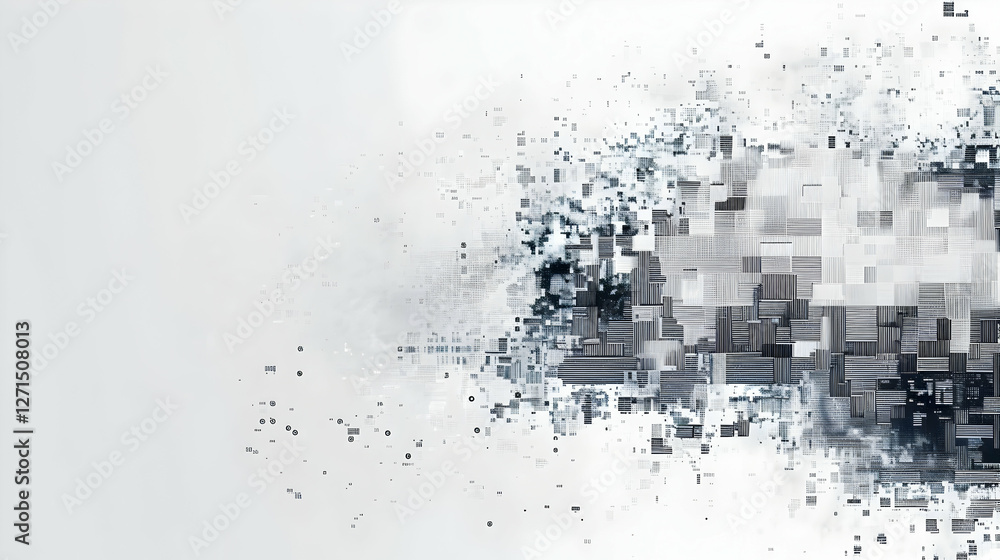 Poster abstract digital art featuring a fragmented design with gray and black tones, creating a modern aest