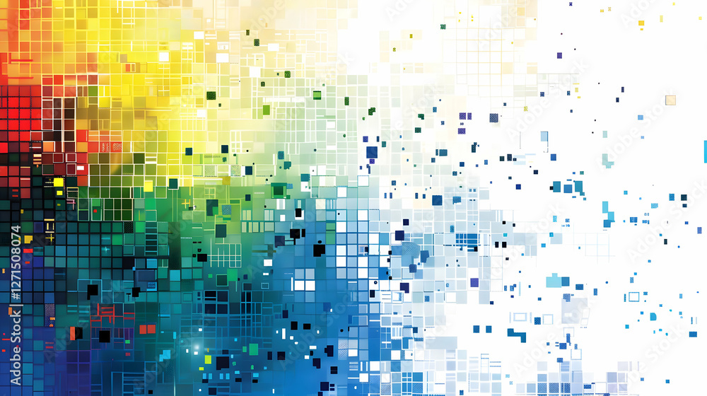 Poster abstract colorful pixelated background with vibrant hues transitioning from red to blue
