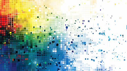 Abstract colorful pixelated background with vibrant hues transitioning from red to blue