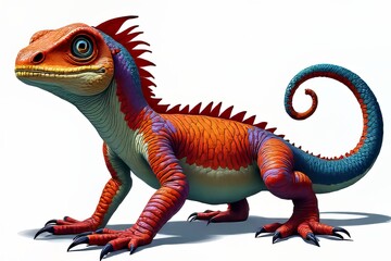 Fototapeta premium Colorful Fantasy Lizard with Spikes and Spiral Tail
