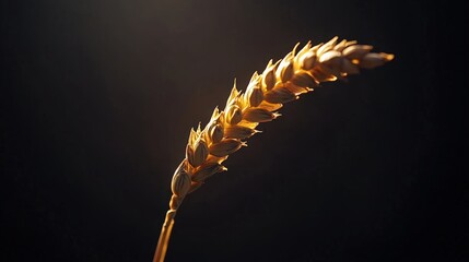 Golden wheat ear against a dark background