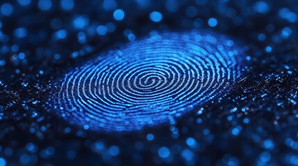 Digital Fingerprint Representation with Glowing Blue Dots on Dark Background