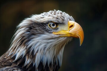 Obraz premium A striking close-up of a majestic eagle, showcasing its sharp beak and intense gaze, highlighting the beauty and power of this magnificent bird of prey.