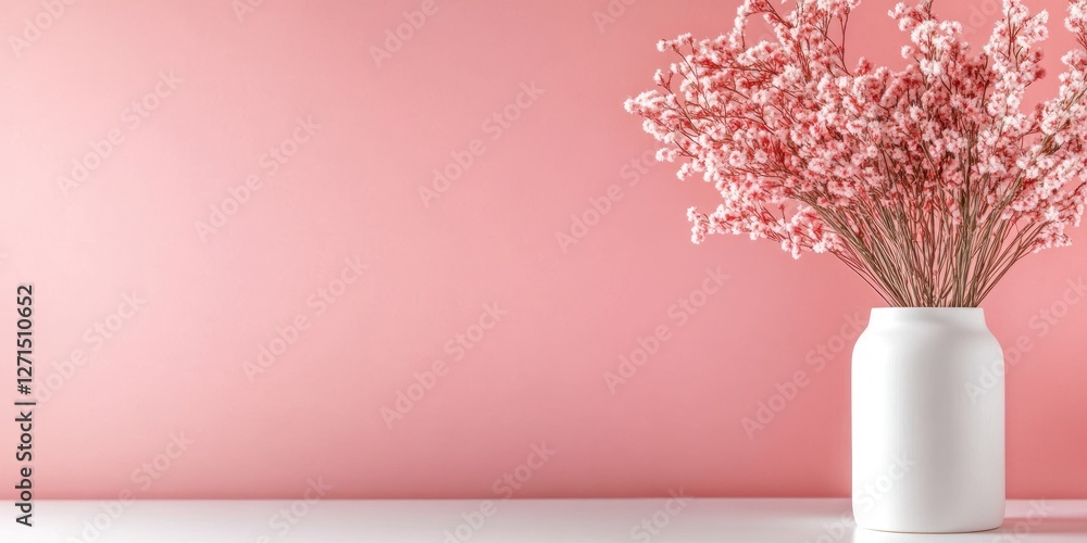 Poster a minimalist display designed for valentine's day features an empty podium complemented by a vase of