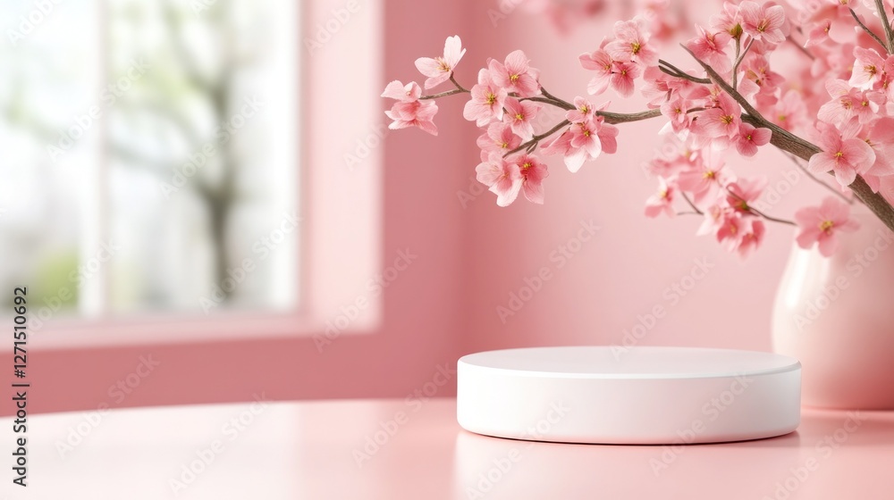 Poster this mock up presents a minimalist valentine's day product display featuring a simple empty podium a