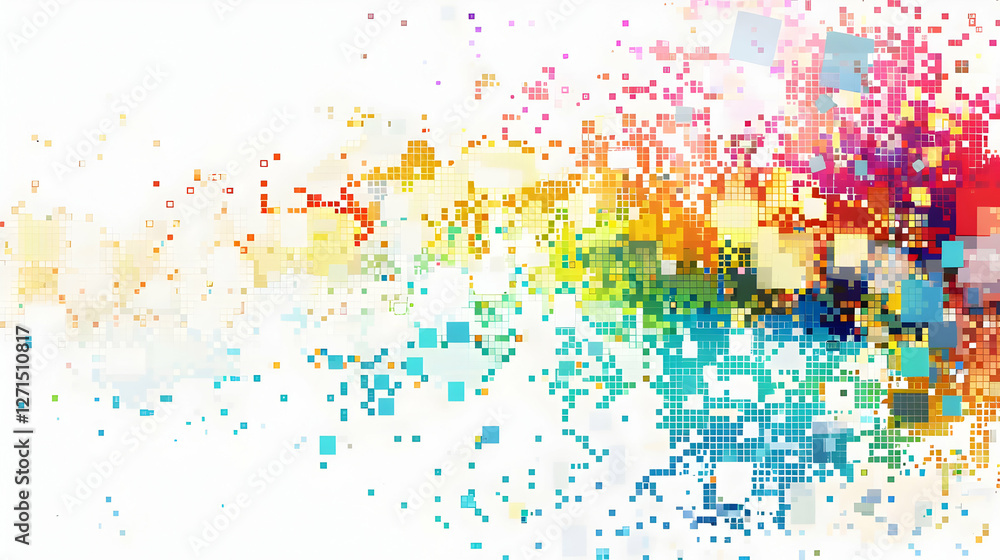 Poster vibrant abstract digital artwork showcasing colorful pixelated patterns and gradients