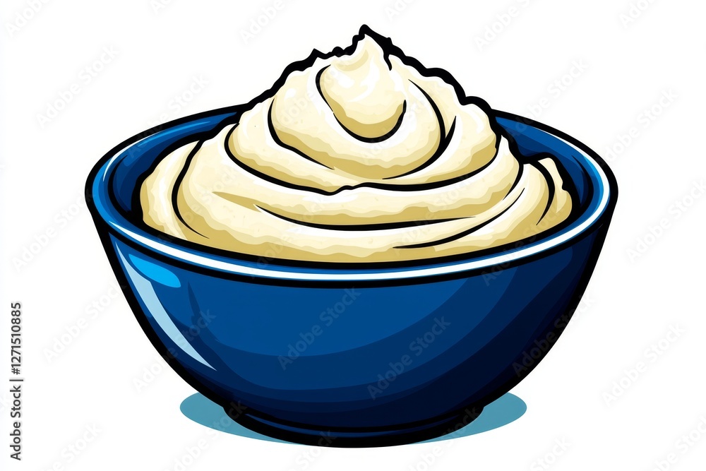 Poster a flat, modern design of a bowl of mashed potatoes with a swirl of butter on top