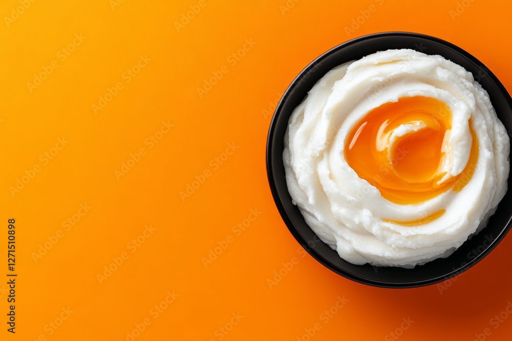 Poster a flat, modern design of a bowl of mashed potatoes with a swirl of butter on top