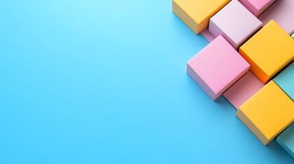 Obraz premium Colorful Pastel Geometric Blocks Arranged on Bright Blue Background Creating Playful Atmosphere