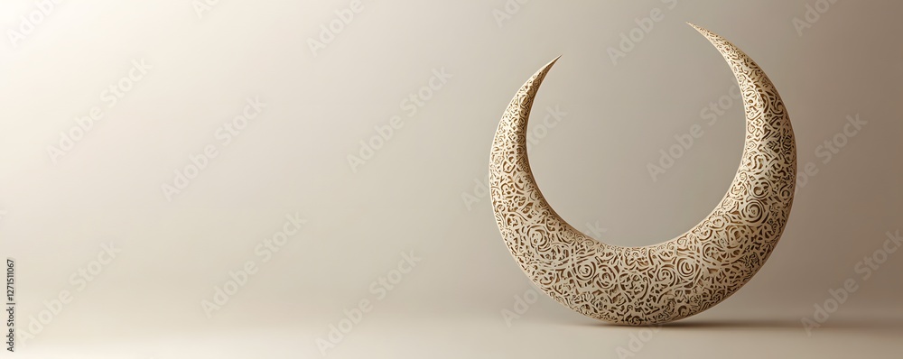 Aufkleber crescent moon with intricate geometric patterns stands on surface