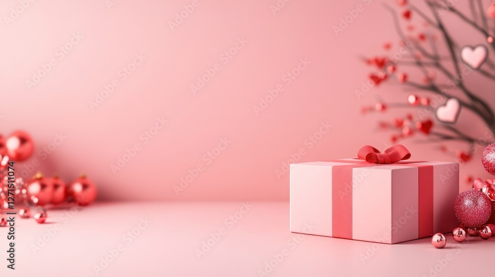 Poster this charming valentine's day display showcases an empty square podium against a soft pink backdrop 