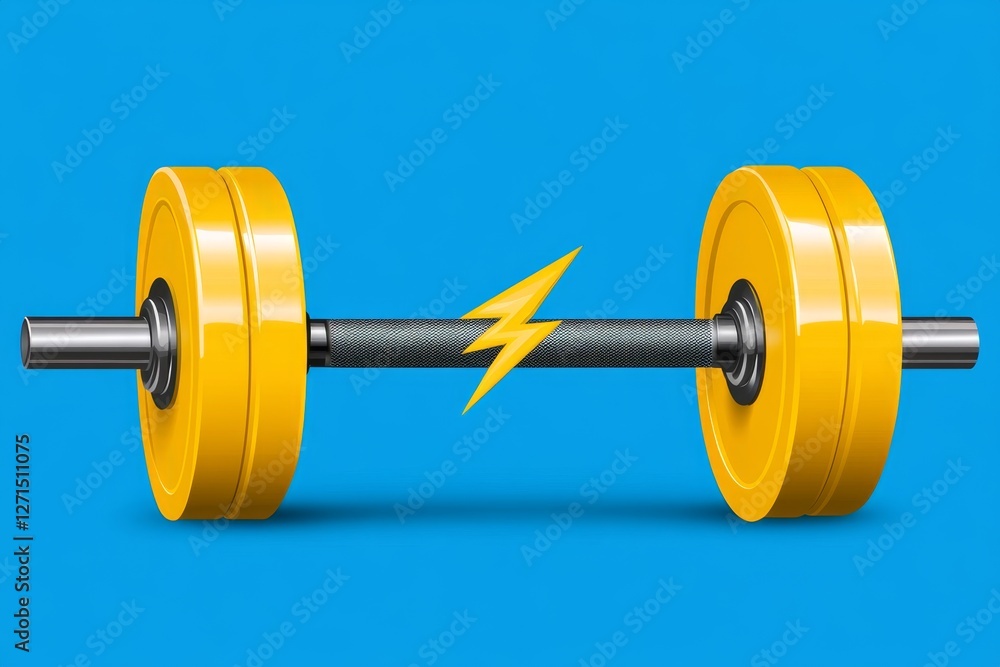 Poster a flat, modern design of a dumbbell with a lightning bolt, representing strength and energy