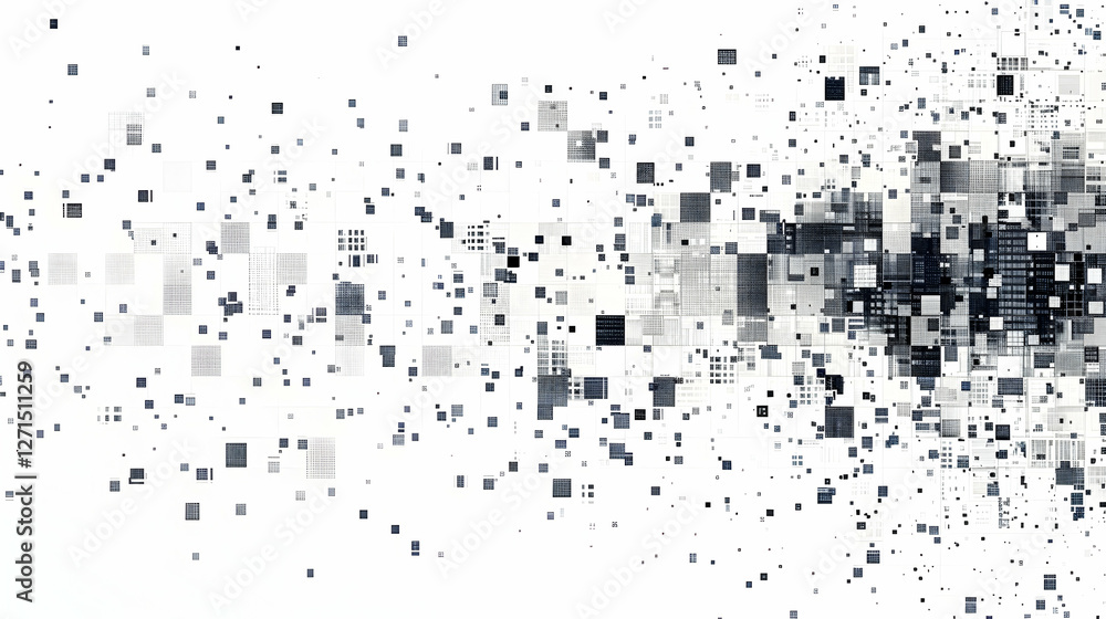 Aufkleber abstract digital art featuring a dynamic array of squares in varying shades of black and white