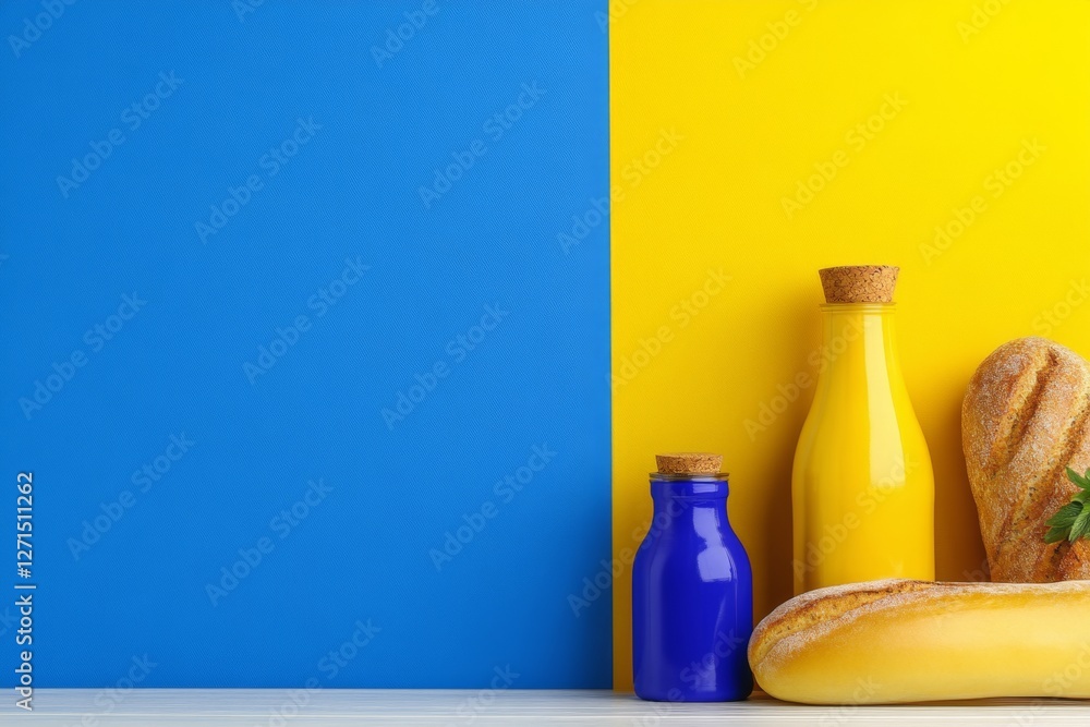 Poster A flat, modern design of a store shelf with neatly arranged merchandise items