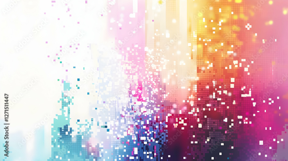 Poster abstract colorful digital background with pixelated patterns and vibrant light effects