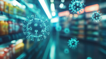 Abstract bird flu virus particles on minimalist surface, symbolizing health protection awareness.
