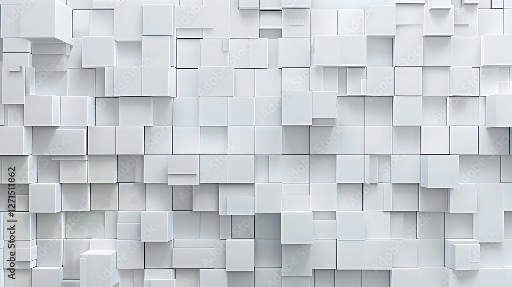 Poster abstract white wall composed of various 3d cubes, creating a modern and minimalistic design