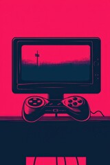 Obraz premium Retro Style Gaming Console with Controller and Minimalist Background