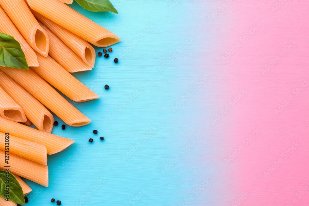 Poster a geometric representation of pasta and sauce, using clean lines and simple colors
